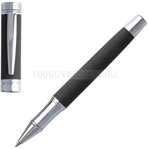 Фото Фирменная ручка роллер Zoom Soft Taupe премиального бренда в подарочной коробке. d1,32 х 13,5 см  «Cerruti 1881» (черный, серебристый)