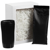Набор черный из пластика FORESIGHT: термостакан, кофе в зернах