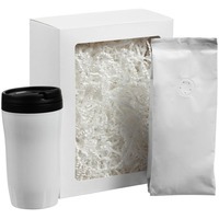 Набор белый из пластика FORESIGHT: термостакан, кофе в зернах