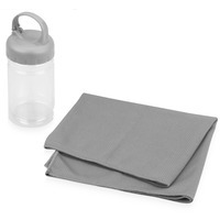 Набор серый из текстиля для фитнеса CROSS: охлаждающее полотенце и бутылка