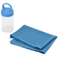 Набор голубой из текстиля для фитнеса CROSS: охлаждающее полотенце и бутылка