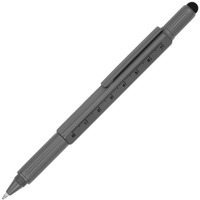 Ручка-стилус металлическая шариковая Tool с уровнем и отверткой, серый