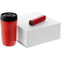 Набор красный из пластика NEW TIMES с внешним аккумулятором на 2000 мАч и термостаканом