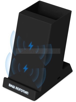 Фото Настольное беспроводное зарядное устройство Glow Box soft-touch «Evolt» (черный)