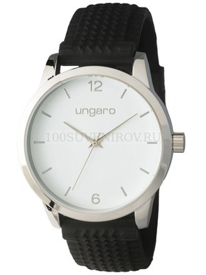 Фото Фирменные наручные часы Celso с брутальным ремешком из резины, имитирующем поверхность шины автомобиля.  «Ungaro» (корпус- серебристый, циферблат- белый, крепление- черный)