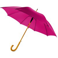Зонт-трость РАДУГА с деревянной ручкой, полуавтомат, d104 х 89 см. Устойчив к сильным порывам ветра, фуксия