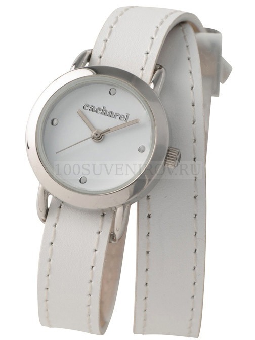 Элегантные минималистичные наручные женские часы BLOSSOM на тонком длинном белом кожаном ремешке в подарочной коробочке, d , корпус- серебристый, циферблат- белый, крепление- белый «Cacharel» (a500416) — купить часы оптом недорого
