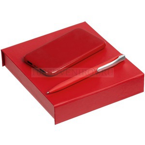 Фото Красный набор из пластика SUITE ENERGY: внешний аккумулятор 5000 мАч, ручка