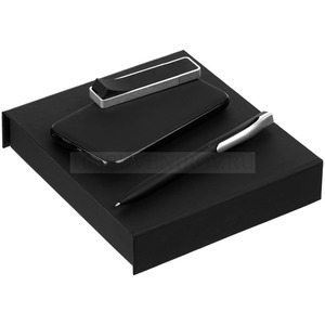 Фото Черный набор из металла SUITE, малый: зарядник, ручка, флешка 8 гб