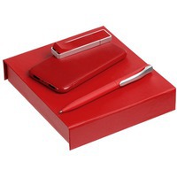 Набор красный из металла SUITE, малый: зарядник, ручка, флешка 8 гб