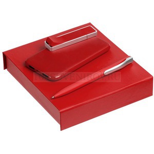 Фото Красный набор из металла SUITE, малый: зарядник, ручка, флешка 8 гб