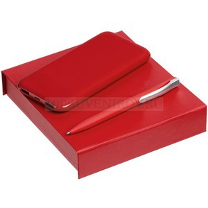 Фото Красный набор из пластика SUITE ENERGY: внешний аккумулятор, ручка