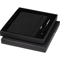 Фирменный подарочный набор FALSETTO: блокнот А5 под кожу, ручка шариковая в стильном черном цвете