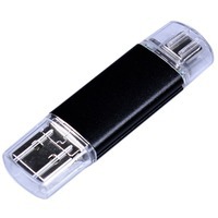 Металлическая флешка USB 3.0 с двумя разъемами micro USB/TypeC на 32 Гб, 6,7 х 1,7 х 0,7 см. Подходит для гравировки логотипа.