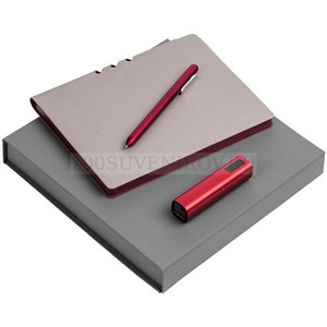 Фото Бизнес-набор Flexpen Energy с зарядником: ежедневник, ручка шариковая, зарядник 2000 мАч (серебристо-красный)