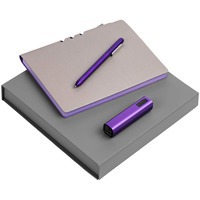 Бизнес-набор Flexpen Energy с зарядником: ежедневник, ручка шариковая, зарядник 2000 мАч, серебристо-фиолетовый