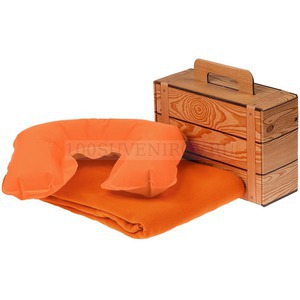 Фото Набор для путешествий Layback: надувная подушка под шею, флисовый плед (оранжевый)