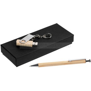 Фото Подарочный набор WoodLine: ручка из дерева, деревянная поворотная флешка 16 Гб (черный)