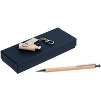 Подарочный набор WoodLine: ручка из дерева, деревянная поворотная флешка 16 Гб, синий