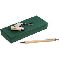 Подарочный набор WoodLine: ручка из дерева, деревянная поворотная флешка 8 Гб, зеленый
