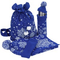 Фотография Новогодний подарочный набор Snow Fairy: вязаные шапка и шарф, термос, чехол для термоса с колпачком и помпоном, вязаная сумка