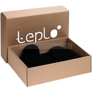 Фото Теплый набор Heat Trick: шапка с помпоном, шарф и варежки с косами M «Teplo» (черный меланж)