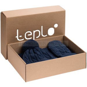 Фото Теплый набор Heat Trick: шапка с помпоном, шарф и варежки с косами M «Teplo» (синий меланж)