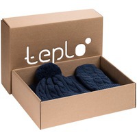 Теплый набор Heat Trick: шапка с помпоном, шарф и варежки с косами L, синий меланж, L