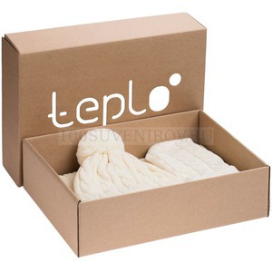Фото Теплый набор Heat Trick: шапка с помпоном, шарф и варежки с косами M «Teplo» (молочно-белый)
