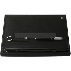 Фото Фирменный бизнес набор для руководителя Hugo Boss: папка, брелок и ручка в подарочной коробке (черный)
