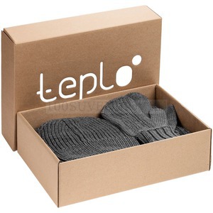 Фото Вязаный набор Nordkyn Full Set: шапка, шарф, варежки, M «Teplo» (серый)