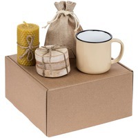Подарочный набор Indoors с чаем: кружка, набор костеров из березы, свеча, черный чай в мешочке.