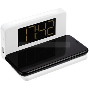 Фото Часы настольные с беспроводным зарядным устройством Pitstop, белые «Uniscend»