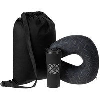 Дорожный набор Hard Work Black — Travel Light: подушка-подголовник, термостакан, рюкзак