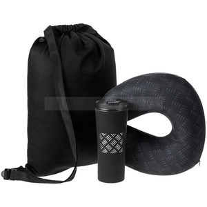 Фото Дорожный набор Hard Work Black — Travel Light: подушка-подголовник, термостакан, рюкзак