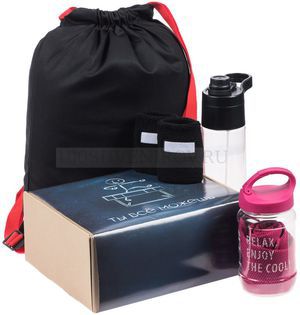 Фото Спортивный набор ТЫ ВСЕ МОЖЕШЬ: бутылка для воды с пульверизатором, напульсники, охлаждающее полотенце, рюкзак (розовый)