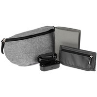Дорожный набор с наушниками Street Beat: кошелек с RFID-защитой, беспроводные наушники, обложка для паспорта в поясной сумке, серый