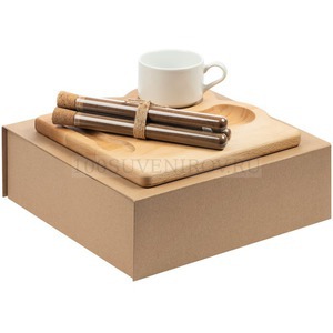 Фото Подарочный набор LARK для любителей утреннего кофе: деревянный поднос, чашка из фарфора, набор специй для кофе