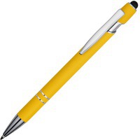 Ручка-стилус металлическая шариковая SWAY soft-touch, синие чернила, d0,9 х 14,6 см, желтый/серебристый