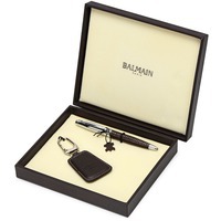 Фото Фирменный подарочный набор MILLAU: дизайнерская ручка с кожаной отделкой, брелок из  кожи под тиснение логотипа компании.  из брендовой коллекции Balmain