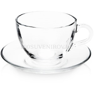 Фото Классическая чайная пара BRITAIN под нанесение логотипа, 210 мл., блюдце - d13,7 х 2,1 см, чашка - 9,1 х 11,5 х 6,5 см.  (прозрачный)