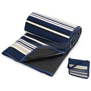 Фото Полосатый плед для пикника JUNKET на непромокаемой подкладке в сумке, 120 х 135 см (синий)