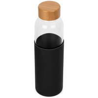 Изображение Герметичная стеклянная бутылка для воды REFINE в силиконовом чехле, 500 мл., d4,8 х d6,7 х 23,6 см. Нанесение логотипа предусмотрено на бутылку, на чехол и на крышку.    <br />
