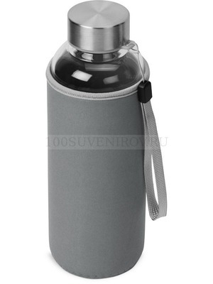 Фото Стеклянная бутылка для воды PURE c неопреновым чехлом, 420мл., d6,5 х 20,1 (± 0,4) см. Предусмотрено нанесение логотипа на бутылку и на чехол. (прозрачный, серый)