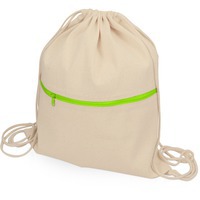 Рюкзак-мешок LARK хлопковый с цветной молнией под печать логотипа, 37 х 41 см , натуральный/зеленое яблоко