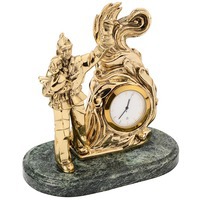 Подарок пожарному, МЧС - настольные часы из натурального камня с фигуркой спасателя из бронзы и латуни