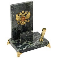 Настольный прибор ЗАКОН из натурального камня с россйиской символикой и подставкой для ручки