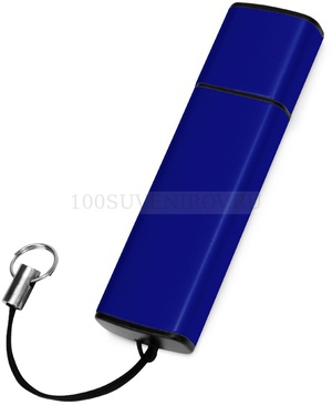 Фото Металлическая USB-флешка на 16 Гб BORGIR с колпачком под гравировку и тампопечать, 1,6 х 5,9 х 0,75 см, шнурок 5 см  (темно-синий)