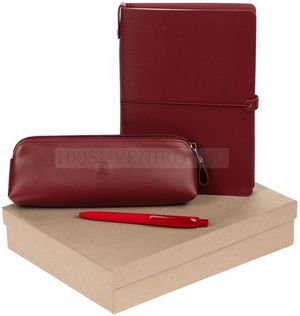 Фото Шикарный набор Manifold в подарок женщине - блокнот для записей, ручка, косметичка «Very Marque» (красный)