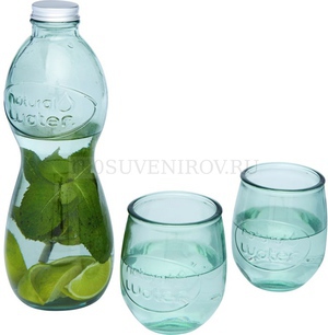 Фото Стильный графин BRISA для воды и 2 стакана из переработанного стекла, d9,5 х 26,5 см, производство Испания.  «Authentic» (прозрачный)